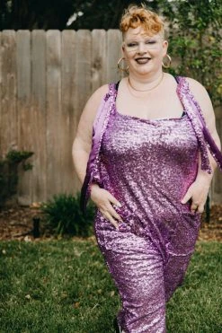 Fringe Co Lavender Sequin Party Jumpsuit Sequin Collection