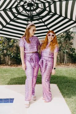 Fringe Co Lavender Sequin High Waisted Pants Sequin Collection