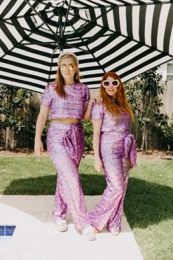 Fringe Co Lavender Sequin High Waisted Pants Sequin Collection