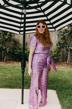 Fringe Co Lavender Sequin High Waisted Pants Sequin Collection