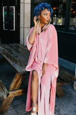 Fringe Co Caftan Club Collection Light Pink Velvet Long Caftan