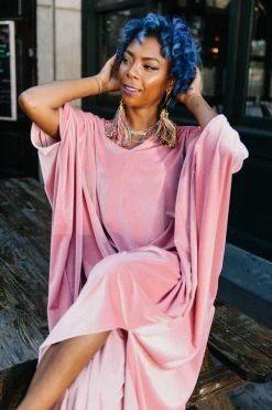 Fringe Co Caftan Club Collection Light Pink Velvet Long Caftan