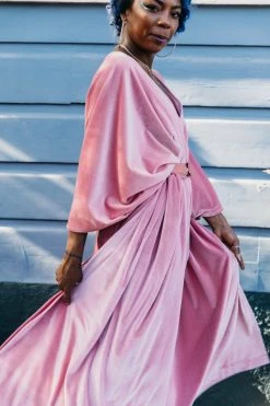 Fringe Co Caftan Club Collection Light Pink Velvet Long Caftan