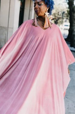 Fringe Co Caftan Club Collection Light Pink Velvet Long Caftan