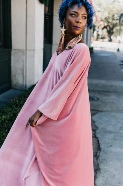 Fringe Co Caftan Club Collection Light Pink Velvet Long Caftan