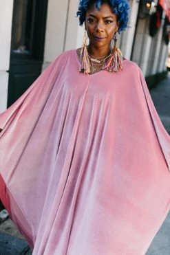Fringe Co Caftan Club Collection Light Pink Velvet Long Caftan