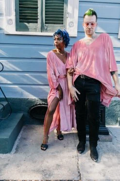 Fringe Co Caftan Club Collection Light Pink Velvet Long Caftan