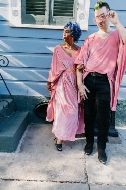 Fringe Co Caftan Club Collection Light Pink Velvet Long Caftan