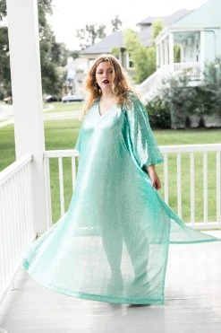 Fringe Co Caftan Club Collection Mint Green Sequin Long Caftan