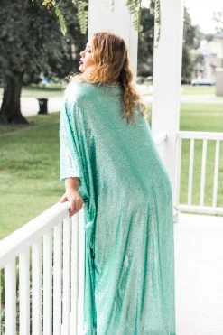 Fringe Co Caftan Club Collection Mint Green Sequin Long Caftan