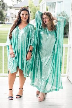 Fringe Co Caftan Club Collection Mint Green Sequin Long Caftan