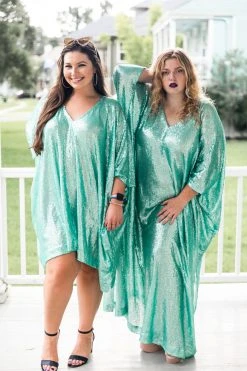 Fringe Co Caftan Club Collection Mint Green Sequin Long Caftan