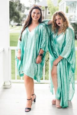 Fringe Co Caftan Club Collection Mint Green Sequin Long Caftan