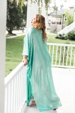 Fringe Co Caftan Club Collection Mint Green Sequin Long Caftan