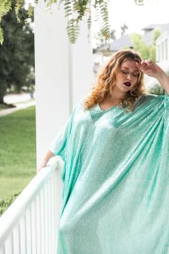 Fringe Co Caftan Club Collection Mint Green Sequin Long Caftan