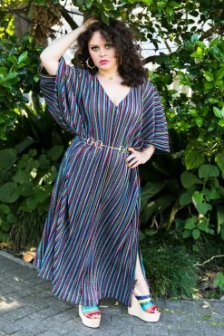 Fringe Co Caftan Club Collection Multicolored Accordion Pleat Long Caftan