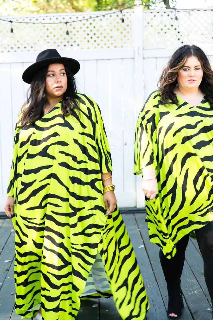 Fringe Co Neon Green Tiger Long Caftan Caftan Club Collection 2 Fringe Co Neon Green Tiger Long Caftan Caftan Club Collection