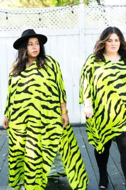 Fringe Co Caftan Club Collection Neon Green Tiger Short Caftan