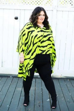 Fringe Co Caftan Club Collection Neon Green Tiger Short Caftan