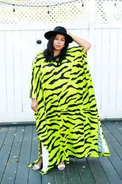 Fringe Co Neon Green Tiger Long Caftan Caftan Club Collection