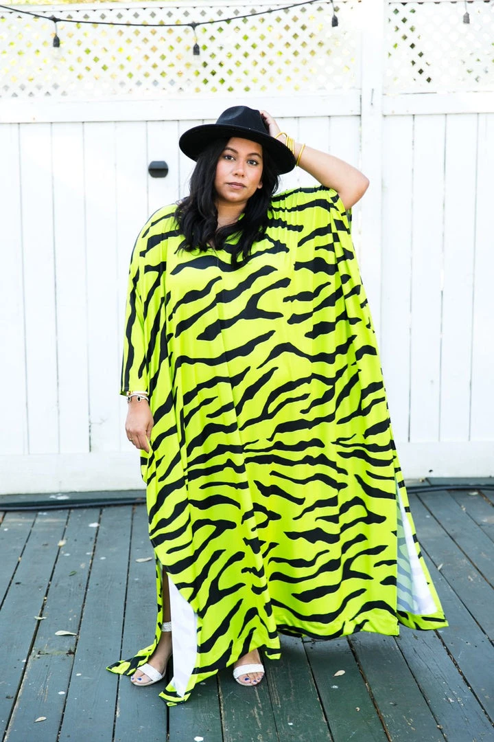 Fringe Co Neon Green Tiger Long Caftan Caftan Club Collection 1 Fringe Co Neon Green Tiger Long Caftan Caftan Club Collection