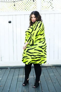 Fringe Co Caftan Club Collection Neon Green Tiger Short Caftan