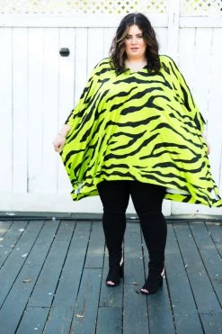 Fringe Co Caftan Club Collection Neon Green Tiger Short Caftan