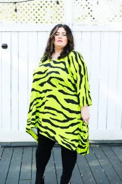 Fringe Co Caftan Club Collection Neon Green Tiger Short Caftan