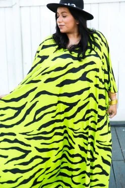 Fringe Co Neon Green Tiger Long Caftan Caftan Club Collection 8 Fringe Co Neon Green Tiger Long Caftan Caftan Club Collection