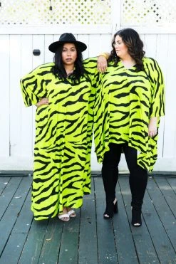 Fringe Co Caftan Club Collection Neon Green Tiger Short Caftan