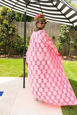 Fringe Co Neon Pink Embroidered Long Caftan