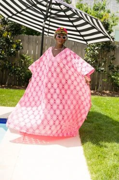 Fringe Co Neon Pink Embroidered Long Caftan