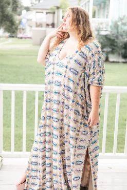 Fringe Co Nude Diamond Embroidered Long Caftan