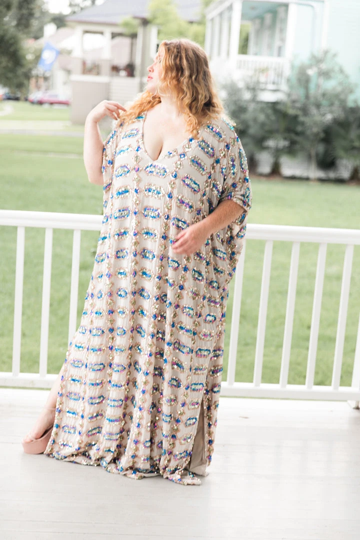 Fringe Co Nude Diamond Embroidered Long Caftan 10 Fringe Co Nude Diamond Embroidered Long Caftan