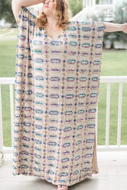 Fringe Co Nude Diamond Embroidered Long Caftan 16 Fringe Co Nude Diamond Embroidered Long Caftan