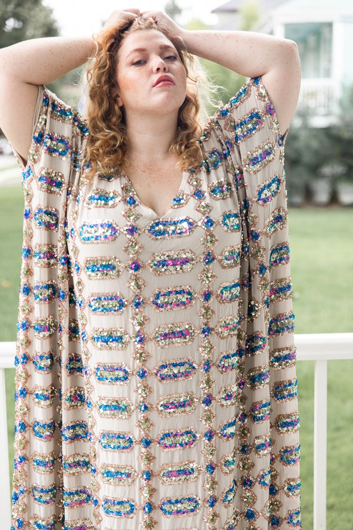 Fringe Co Nude Diamond Embroidered Long Caftan 8 Fringe Co Nude Diamond Embroidered Long Caftan