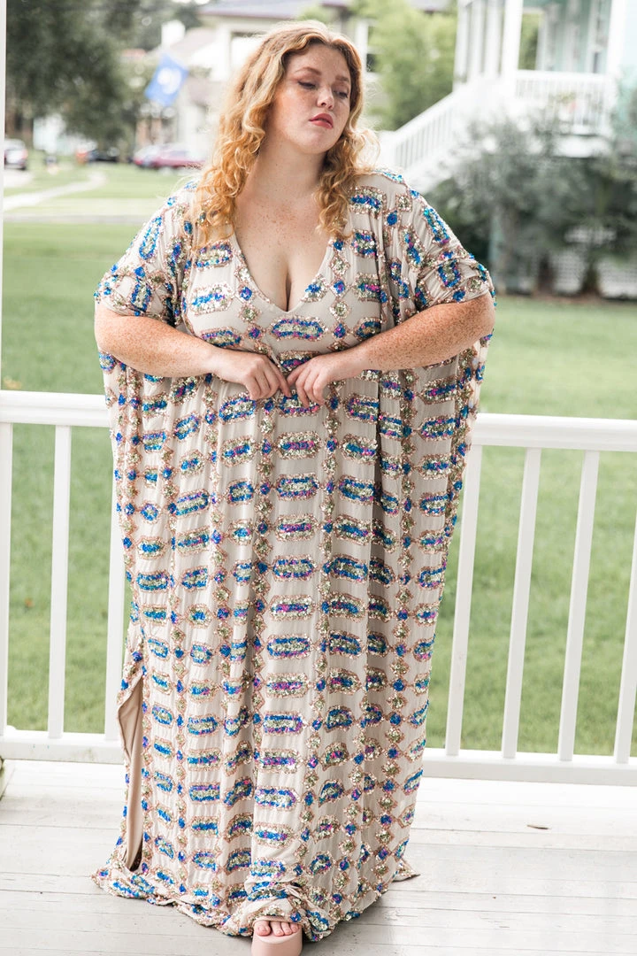 Fringe Co Nude Diamond Embroidered Long Caftan 5 Fringe Co Nude Diamond Embroidered Long Caftan