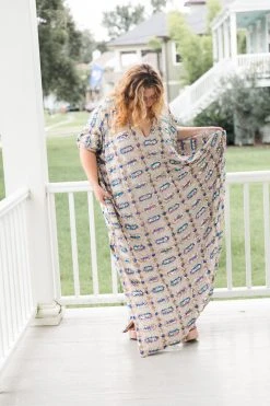 Fringe Co Nude Diamond Embroidered Long Caftan