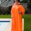 Fringe Co Orange Sequin Long Caftan Caftan Club Collection