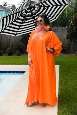Fringe Co Orange Sequin Long Caftan Caftan Club Collection