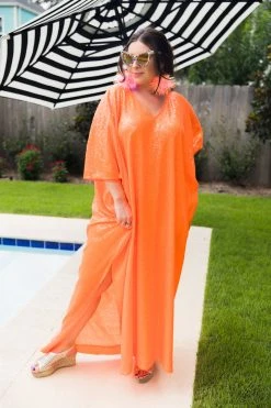 Fringe Co Orange Sequin Long Caftan Caftan Club Collection