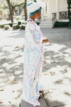 Fringe Co Iridescent Oval Paillette Sequin Long Caftan Shop Spring Sparkles