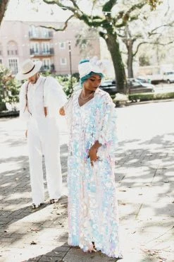 Fringe Co Iridescent Oval Paillette Sequin Long Caftan Shop Spring Sparkles