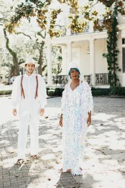 Fringe Co Iridescent Oval Paillette Sequin Long Caftan Shop Spring Sparkles