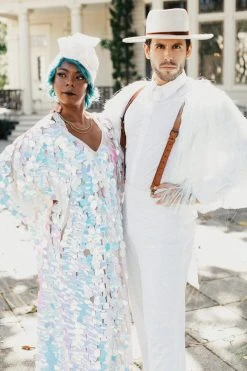 Fringe Co Iridescent Oval Paillette Sequin Long Caftan Shop Spring Sparkles