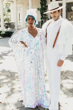 Fringe Co Iridescent Oval Paillette Sequin Long Caftan Shop Spring Sparkles