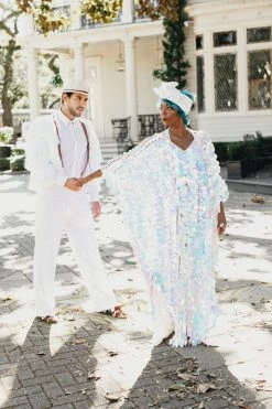 Fringe Co Iridescent Oval Paillette Sequin Long Caftan Shop Spring Sparkles