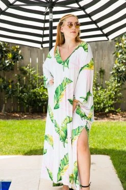 Fringe Co Caftan Club Collection Palm Print Long Caftan