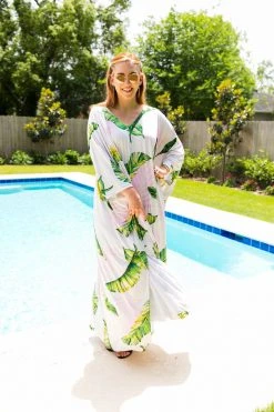 Fringe Co Caftan Club Collection Palm Print Long Caftan