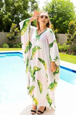 Fringe Co Caftan Club Collection Palm Print Long Caftan